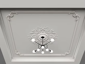 French ceiling plaster carved line chandelier 3d model