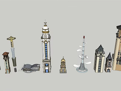 Various Styles Of Towers Including Classical Clock Tower And Modern Spire Designs 3d model