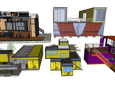 Modular Container Station Design With Multiple Units And Colorful Exteriors 3d model