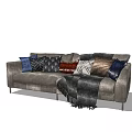 Modern Gray Two Seater Sofa With Assorted Decorative Pillows And Cozy Throw Blanket 3d model