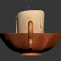 Orange Bowl Shaped Candle Lamp With Blue Flower Decoration And Handles