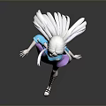 3D Woman Character With White Long Hair Blue Purple Top Purple Skirt Black Striped Stockings