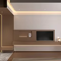 Modern Hotel Guest Room Interior With Wooden TV Wall Warm Lighting And Green Plant