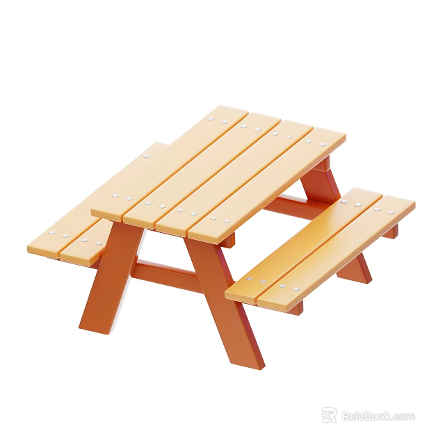 Classic Wooden Picnic Table With Attached Benches Light Wood Finish Sturdy Frame 3d model 