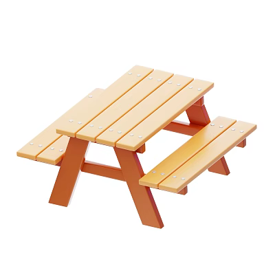 Classic Wooden Picnic Table With Attached Benches Light Wood Finish Sturdy Frame 3d model
