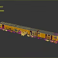Yellow Model Train With Multiple Carriages And Reflective Surface On Gray Background 3d model