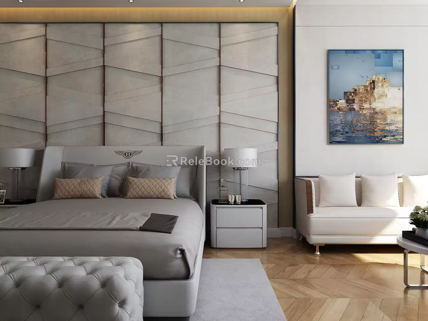 Modern Background Double Bed Double Bed 3d model