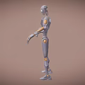 Humanoid Robot Character With Metallic Body And Golden Joints 3D Model Design