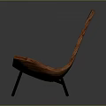 Modern Wooden Chair With Curved Backrest Seat And Black Metal Legs