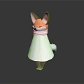 Cute 3D Fox Sculpture With White Cloak Pink Ears And Brown Tail