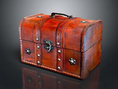 Vintage Brown Leather Trunk with Metal Lock Rivets and Handle Classic Design 3d model