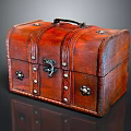Vintage Brown Leather Trunk with Metal Lock Rivets and Handle Classic Design