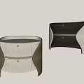 Modern Nightstands With Leather Design Two Tone Colors And Metal Drawer Handles