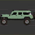 Light Green Off Road Vehicle With Large Tires Roof Rack And Red Lights