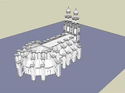 Ancient Traditional Architecture With Symmetrical Columns And Towered Roof Design 3d model