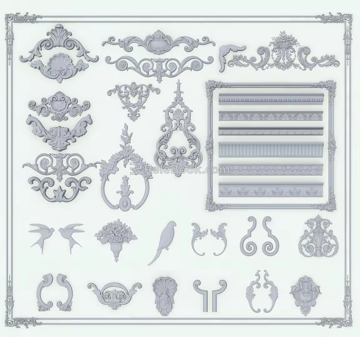 European-style carved plaster 3d model