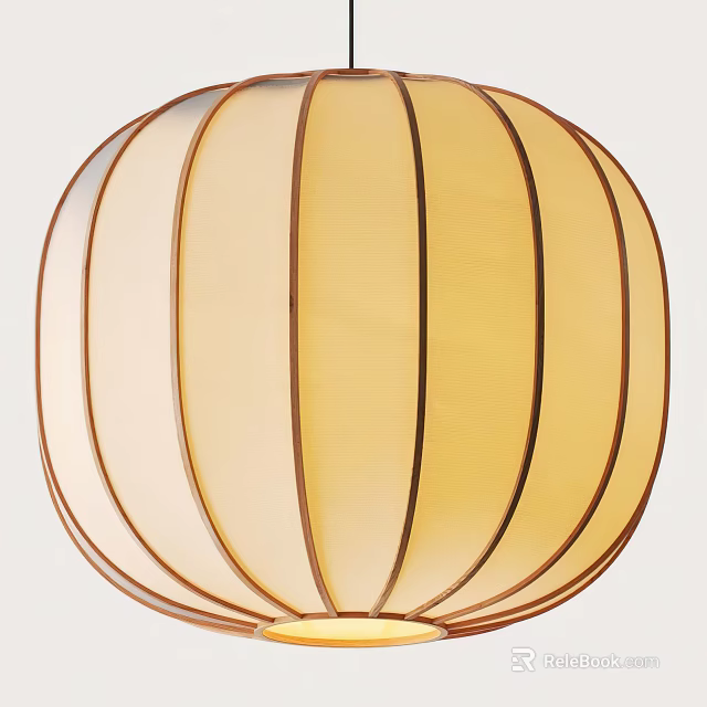 Modern Round Pendant Light With Yellow Lampshade And Brown Trim Design 3d model 