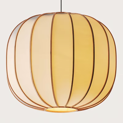 Modern Round Pendant Light With Yellow Lampshade And Brown Trim Design 3d model