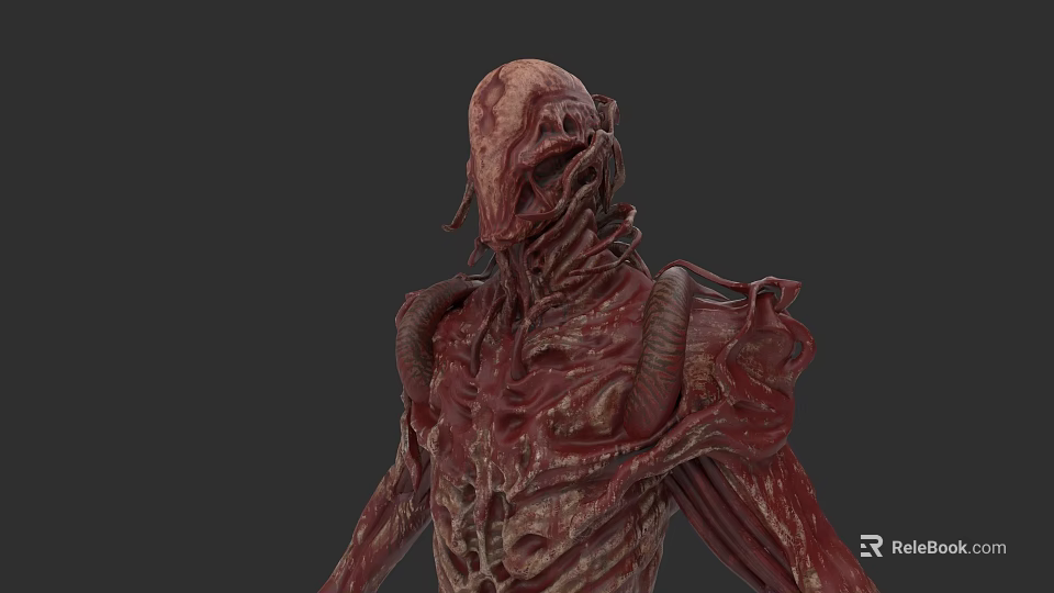 3D Rendered Horror Creature Character With Red Flesh And Twisted Biological Structure 3d model 