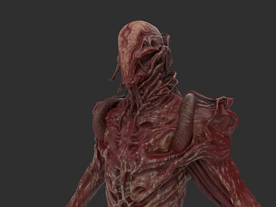 3D Rendered Horror Creature Character With Red Flesh And Twisted Biological Structure 3d model