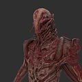 3D Rendered Horror Creature Character With Red Flesh And Twisted Biological Structure
