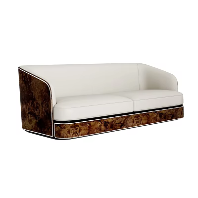 Elegant White Leather Two Seater Sofa With Brown Decorative Armrest And Base 3d model