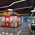 Amusement Park Interior With Colorful Cashier Counter Neon Lights And Arcade Games