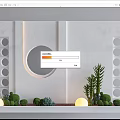 White Feature Wall Design With Circular Decor Perforated Panels Small Green Plants and Spherical Lights