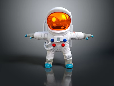 Man in White Astronaut Suit With Orange Helmet And Blue Boots Standing With Chest Buttons 3d model