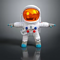 Man in White Astronaut Suit With Orange Helmet And Blue Boots Standing With Chest Buttons