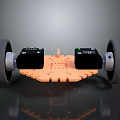 Small Robot With Two Large Wheels Orange Base Plate Black Components And Green Indicators 3d model