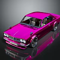 Pink Customized Vintage Sedan With Shiny Metallic Finish And Dark Background Reflection