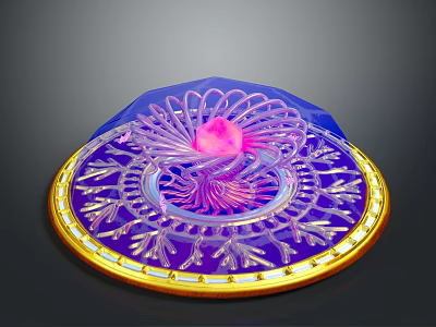 Decorative Circular Plate With Purple Pink Intricate Patterns And Golden Border Center 3d model