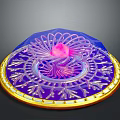 Decorative Circular Plate With Purple Pink Intricate Patterns And Golden Border Center