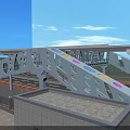 Modern Bridge Design Featuring Unique Structure Colorful Dots Road Underneath Blue Sky 3d model