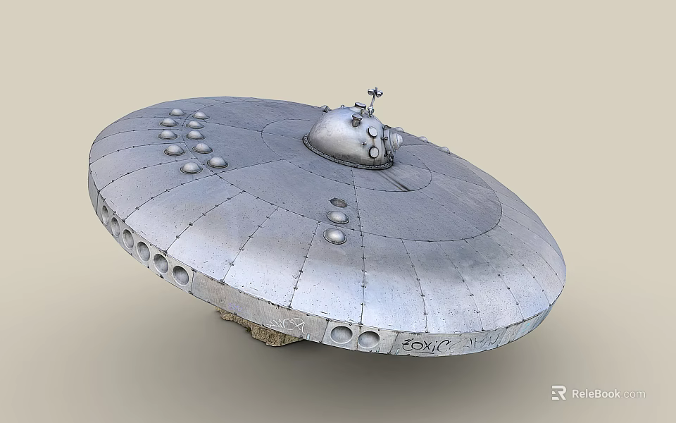 Silver Disc Shaped Sculpture with Dome Top Surface Holes and Echo Inscription Details 3d model 