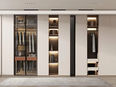 Modern Open Wardrobe Design With Glass Doors Hanging Area And Storage Compartments 3d model