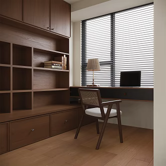 Modern study desk and chair desk lamp 3d model