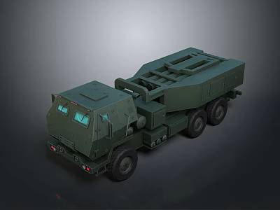 Military Green Tank With Heavy Duty Cargo Bed And Multiple Wheels 3d model