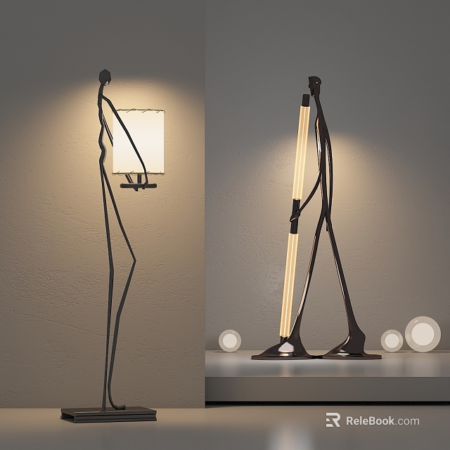 Modern Floor Lamp with Curved Stand Square Lampshade Illuminated Pole and Black Base 3d model 