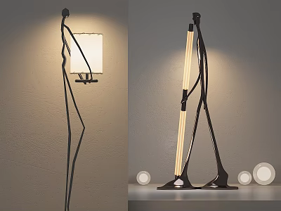 Modern Floor Lamp with Curved Stand Square Lampshade Illuminated Pole and Black Base 3d model