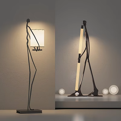 Modern Floor Lamp with Curved Stand Square Lampshade Illuminated Pole and Black Base 3d model