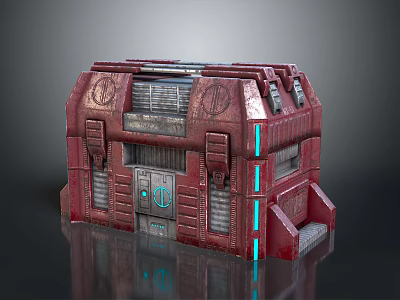 Red Futuristic Mechanical Unit Featuring Textured Panels Door And Blue Light Strips 3d model