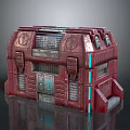 Red Futuristic Mechanical Unit Featuring Textured Panels Door And Blue Light Strips 3d model