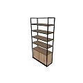 Modern Display Shelf With Metal Frame Wooden Cabinet And Multiple Storage Shelves