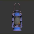 Vintage Blue And Pink Lantern With Metal Frame And Glass Shade