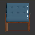 Modern Blue Tufted Chair With Wooden Armrests And Comfortable Cushioned Seat