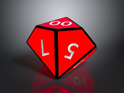 Red Polyhedral Dice as Household Item with Letters and Numbers on Faces 3d model