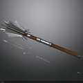 Detailed Trident Weapon With Metal Head Wooden Handle And Silver Accents