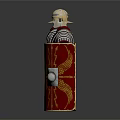 Ancient Roman Soldier Armor With Red Shields And Historical Military Gear